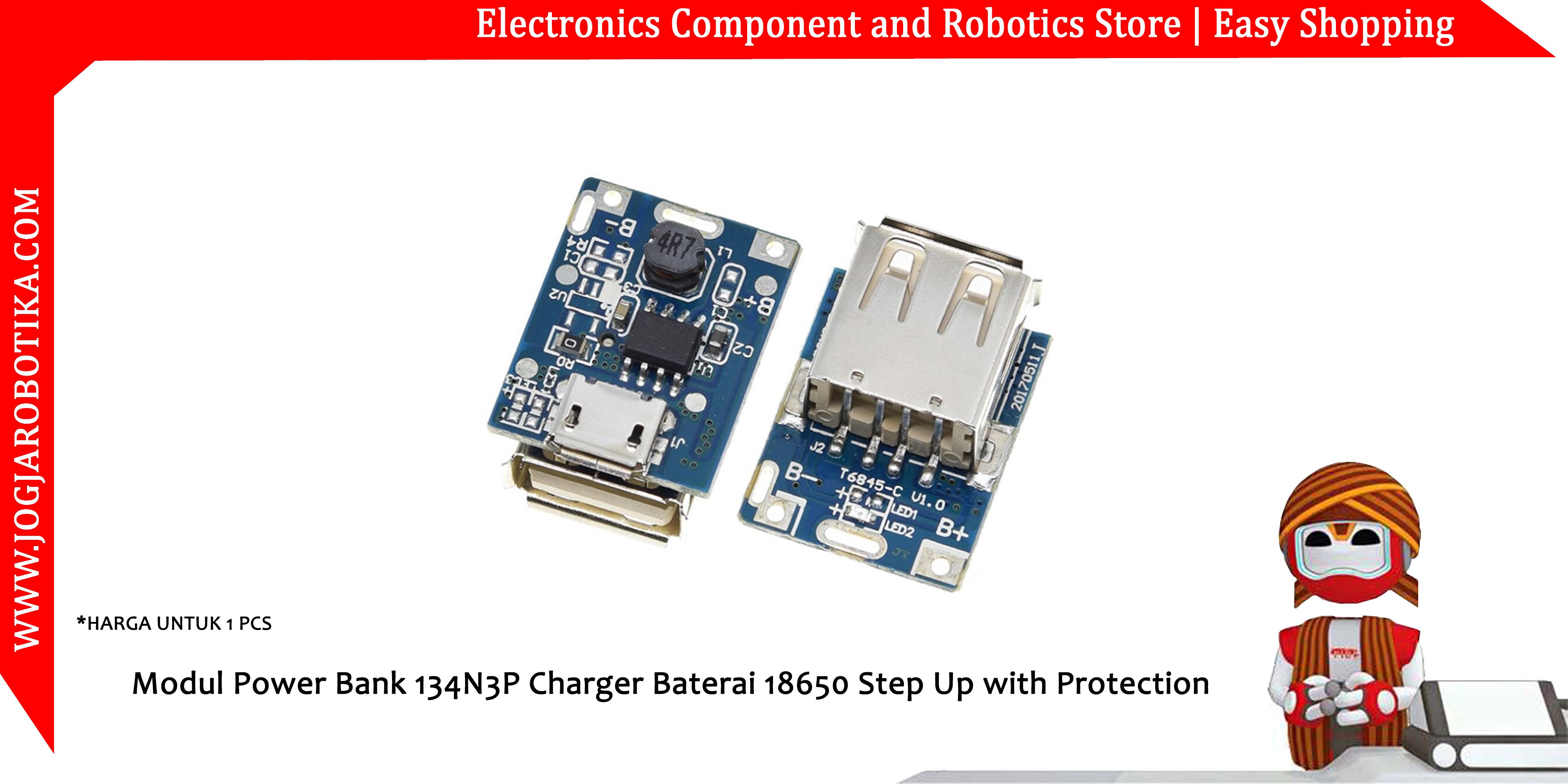 Modul Power Bank 134N3P Charger Baterai 18650 Step Up with Protection - Micro USB