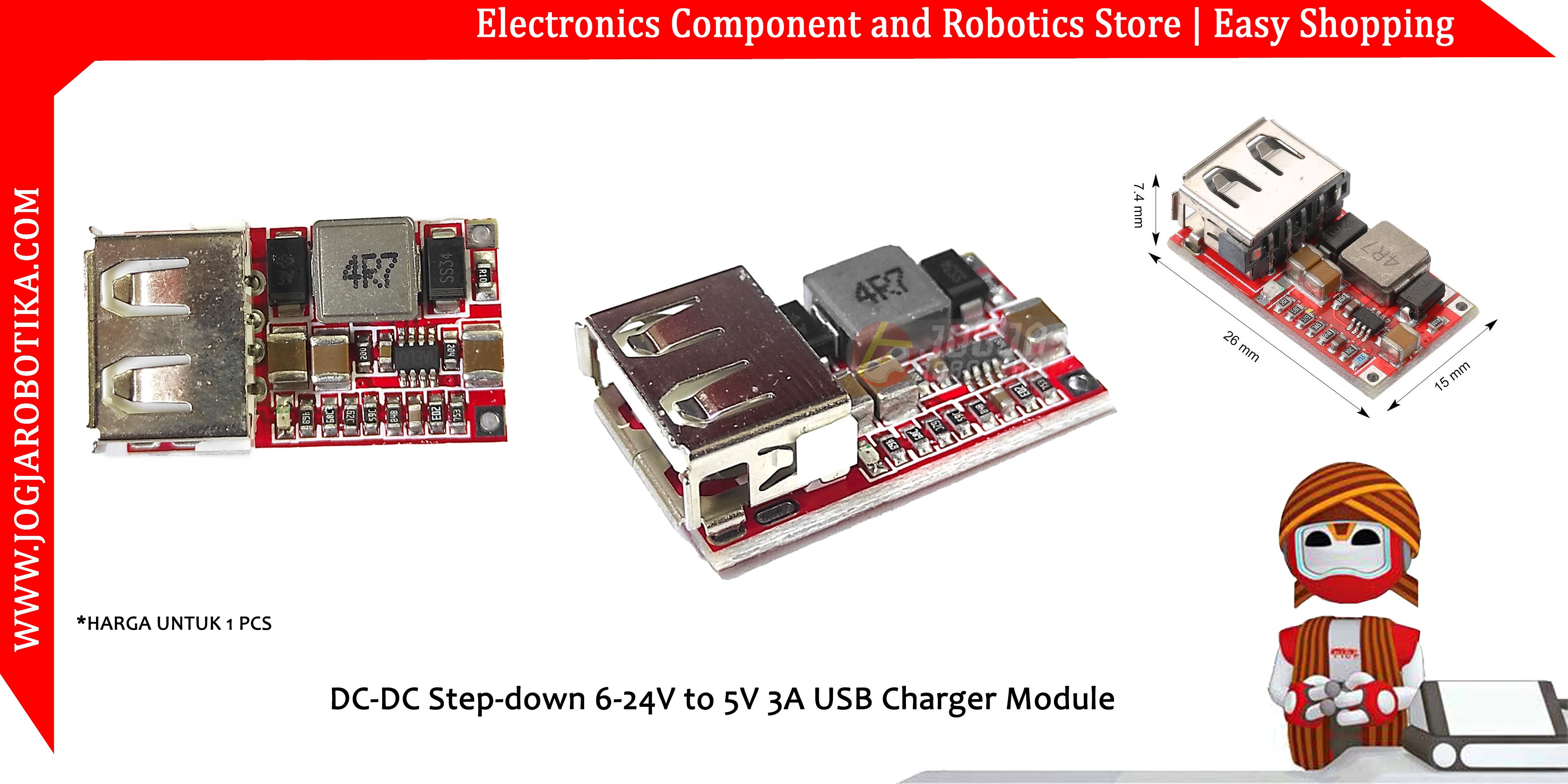 DC-DC Step down 6-24V to 5V 3A USB Charger Module