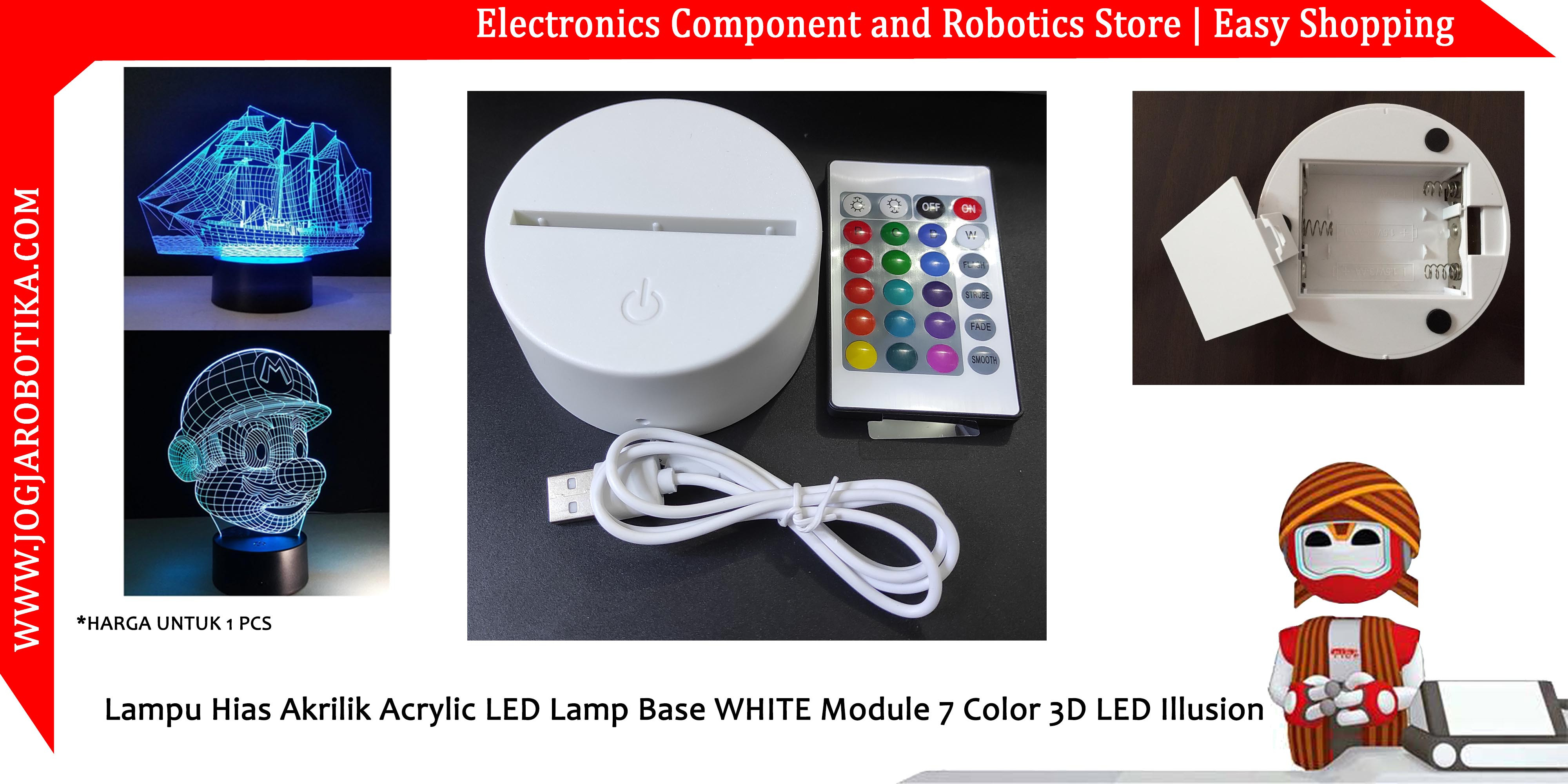Lampu Hias Akrilik Acrylic LED Lamp Base WHITE Module 7 Color 3D LED Illusion