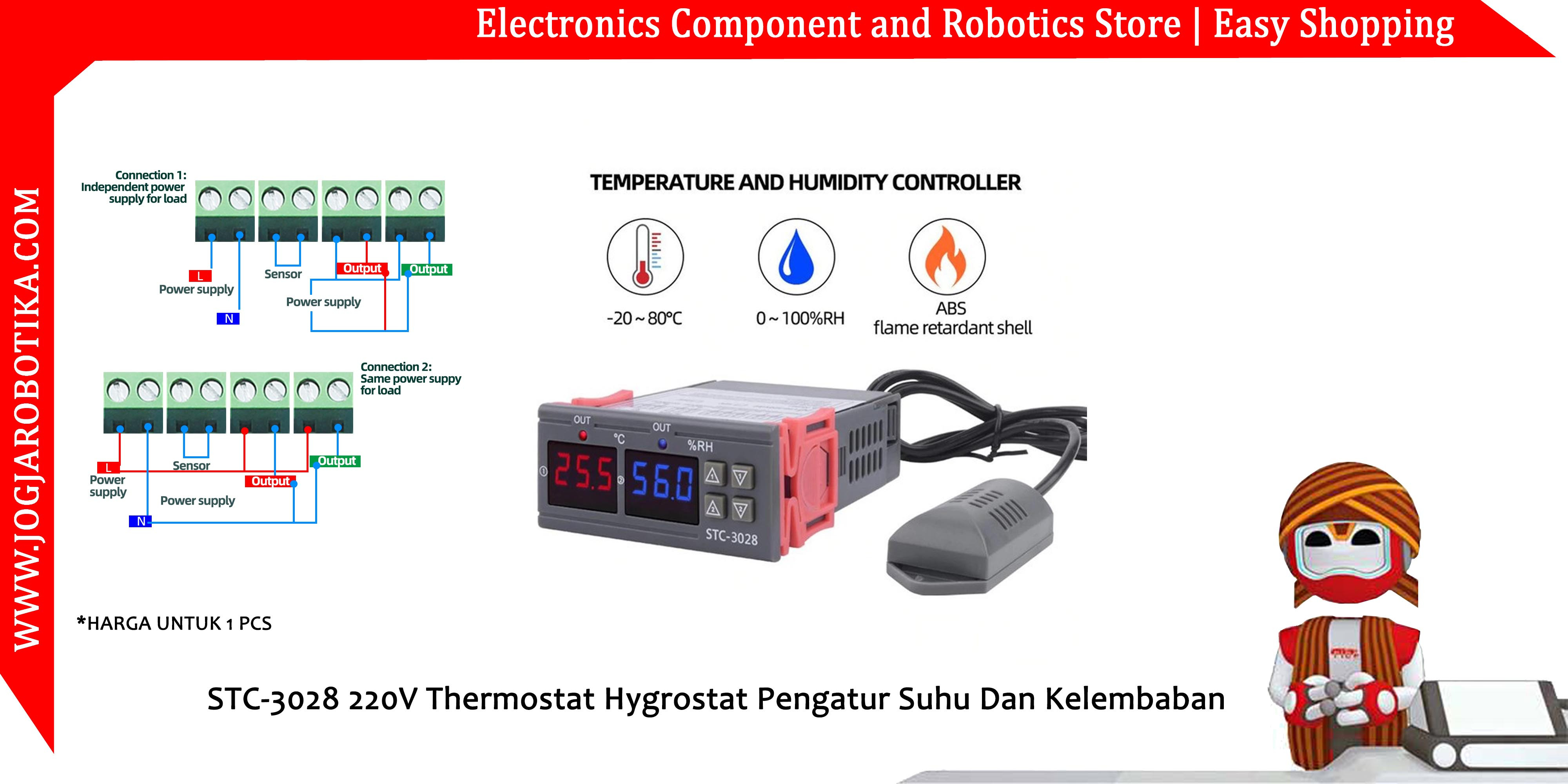 STC-3028 220V Thermostat Hygrostat Pengatur Suhu Dan Kelembaban