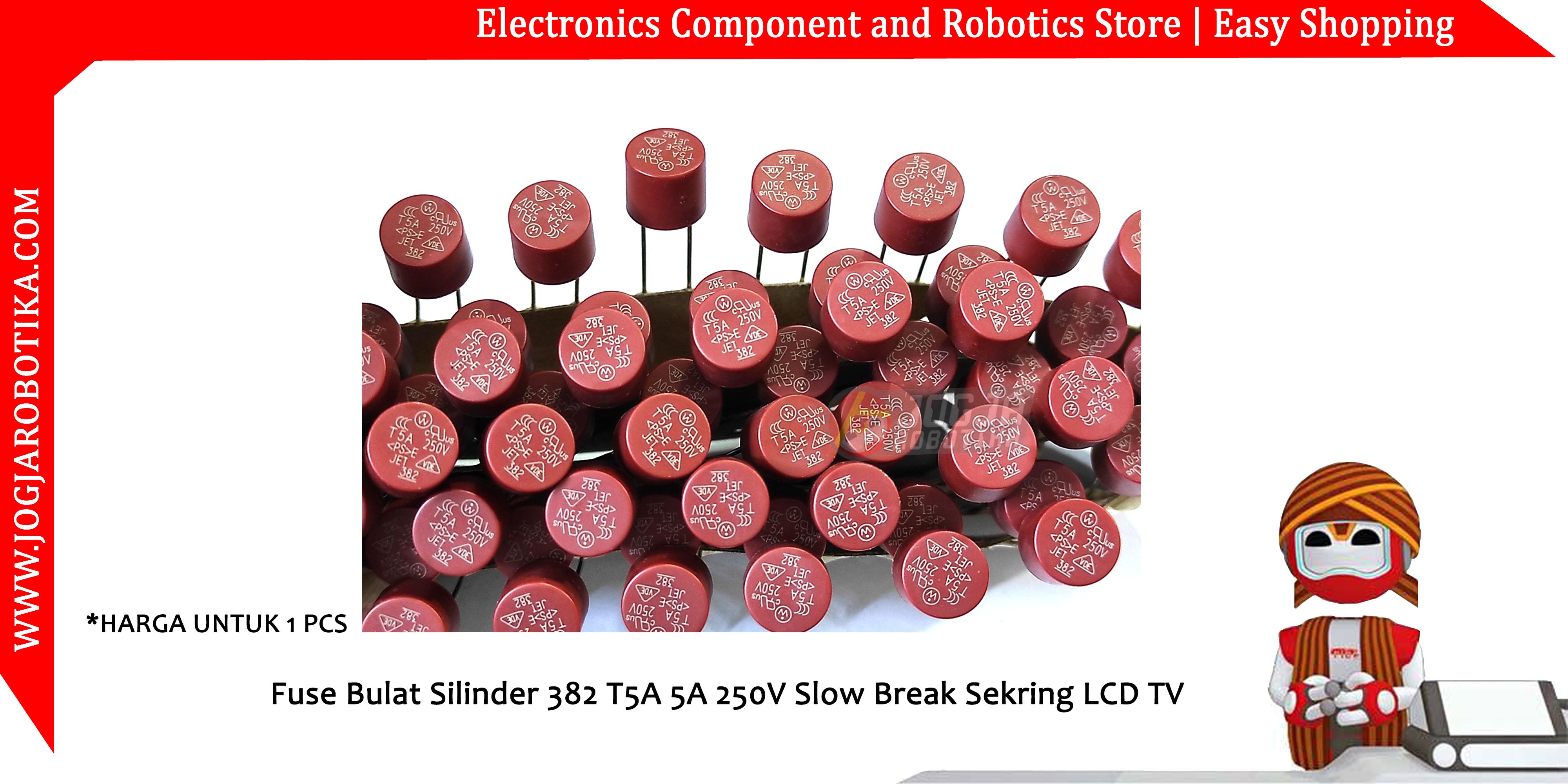 Fuse Bulat Silinder 382 T5A 5A 250V Slow Break Sekring LCD TV
