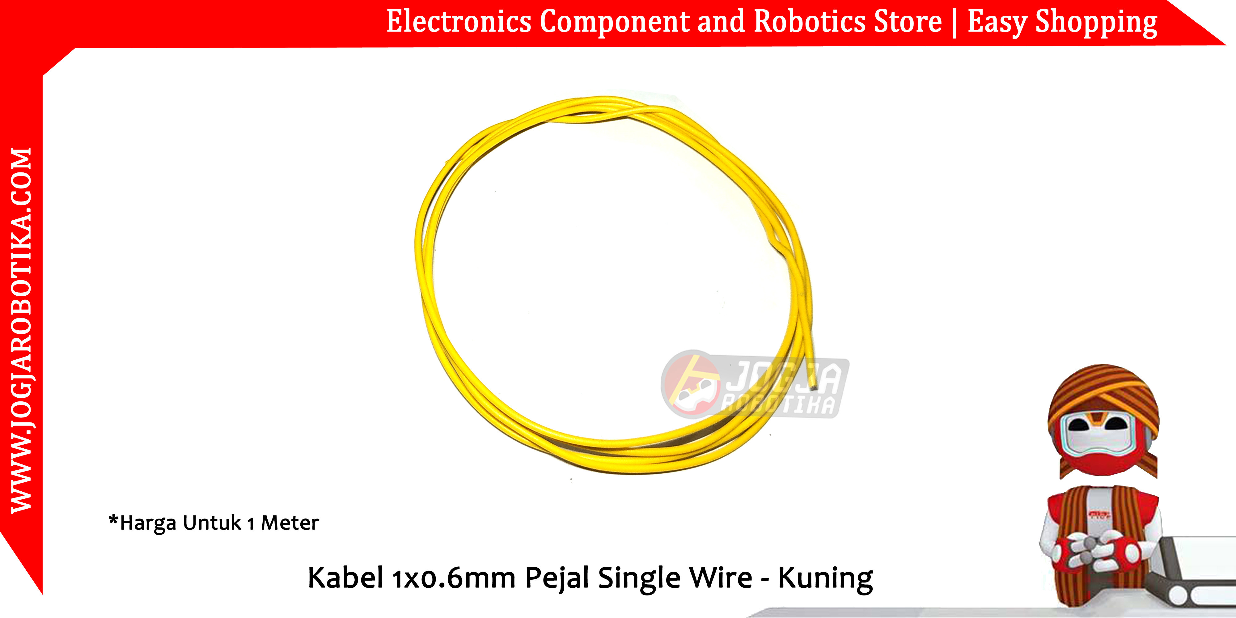 Kabel 1x0.6mm Pejal Single Wire - Kuning