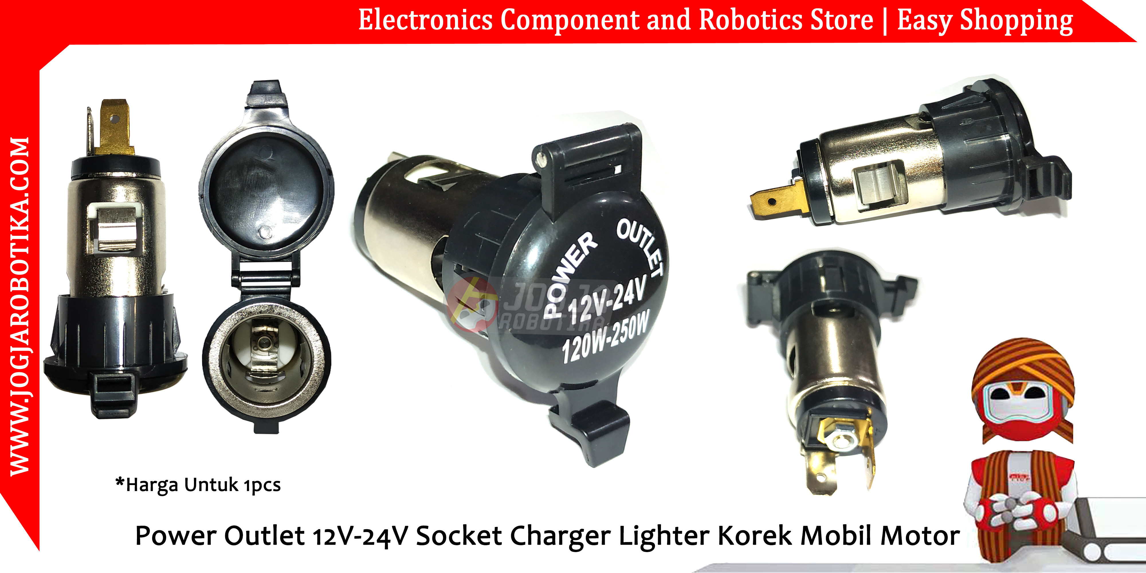 Power Outlet 12V-24V Socket Charger Lighter Korek Mobil Motor