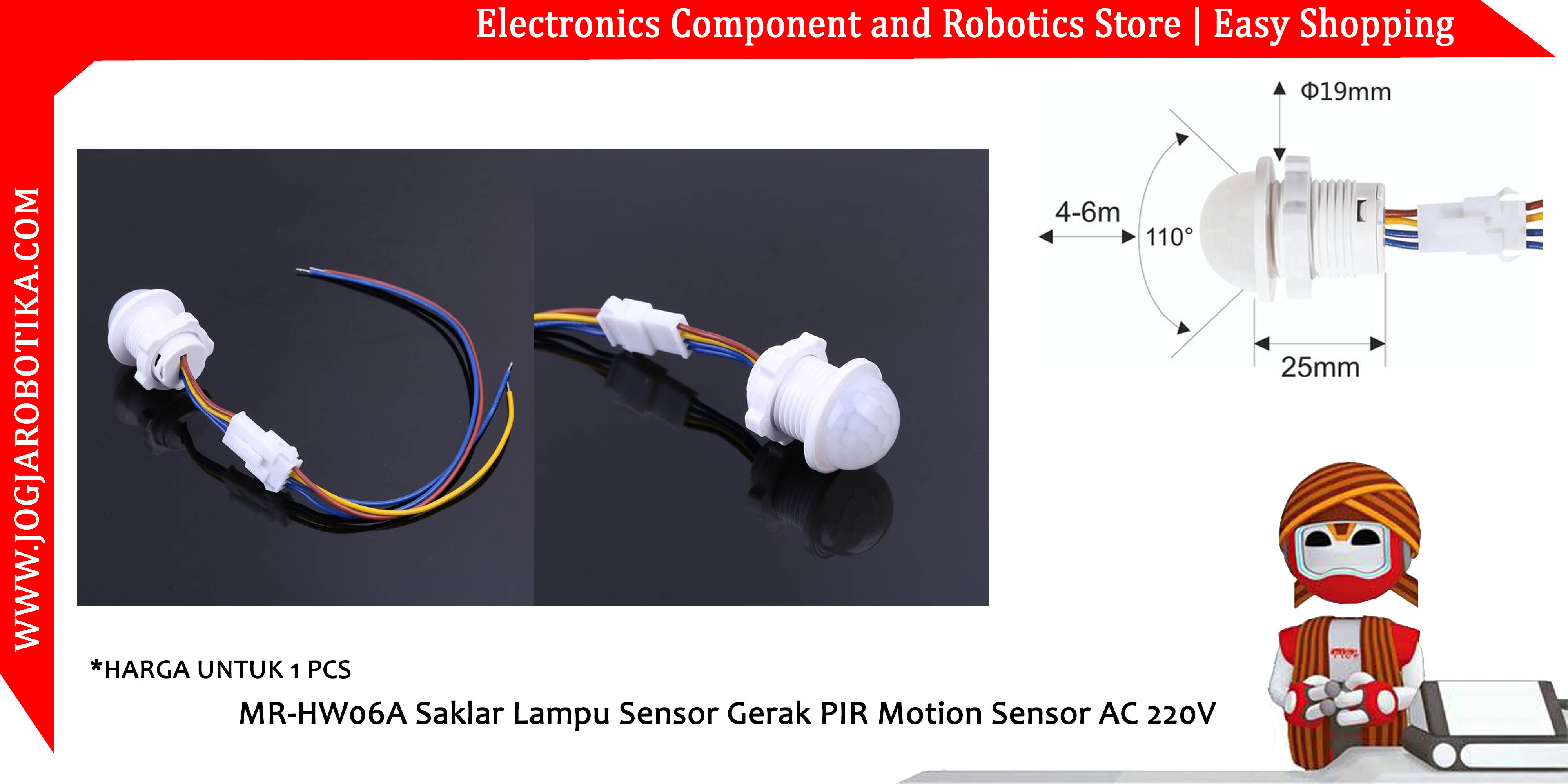 MR-HW06A Saklar Lampu Sensor Gerak PIR Motion Sensor AC 220V