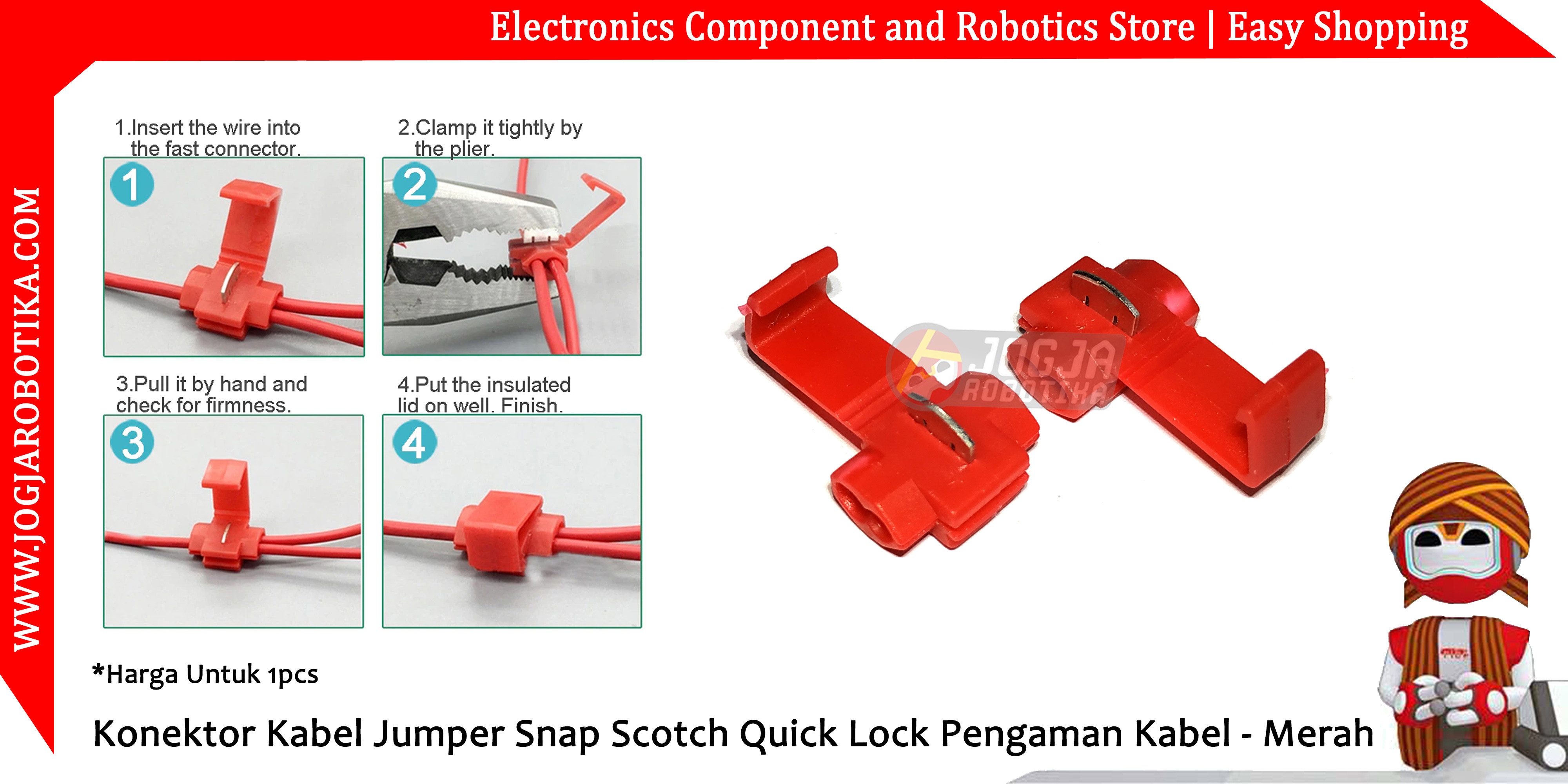 Konektor Kabel Jumper Snap Scotch Quick Lock Pengaman Kabel - Merah