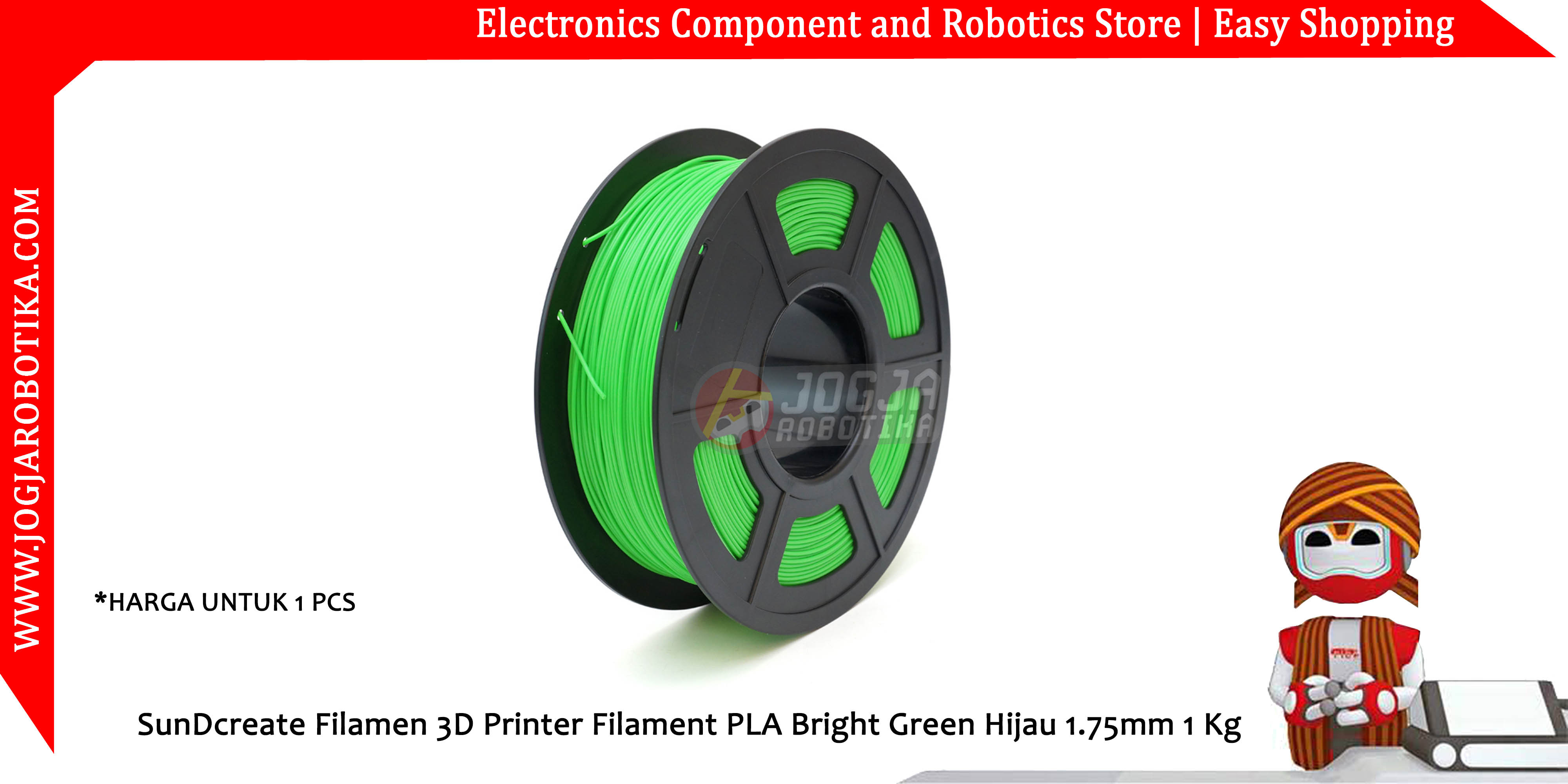 SunDcreate Filamen 3D Printer Filament PLA Bright Green Hijau 1.75mm 1 Kg