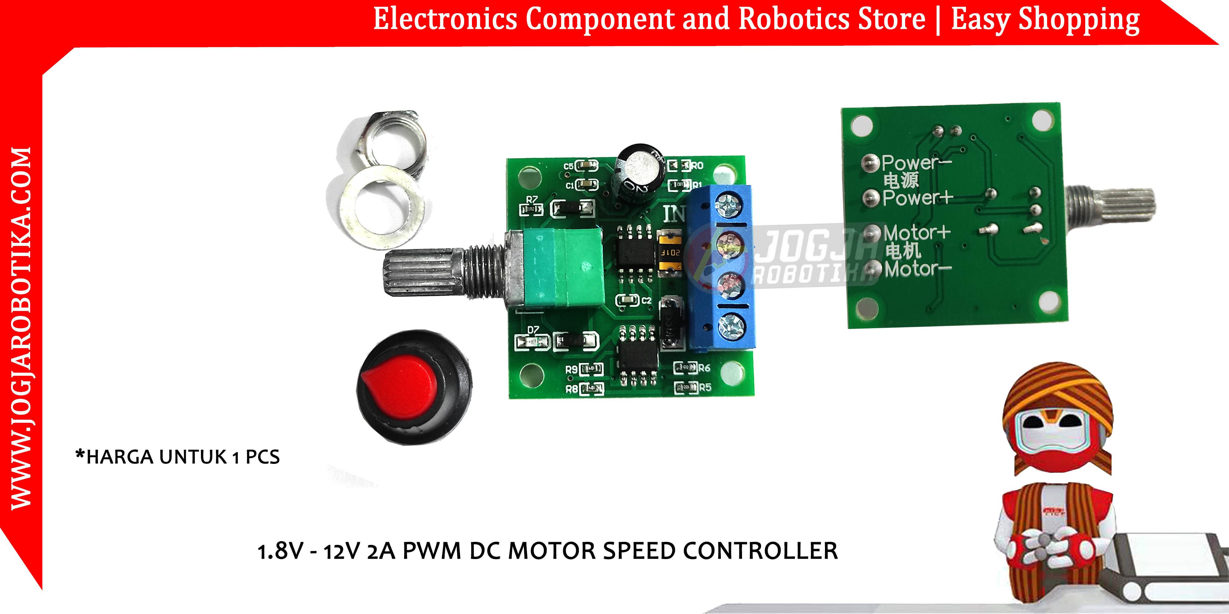 1.8V - 12V 2A PWM DC MOTOR SPEED CONTROLLER