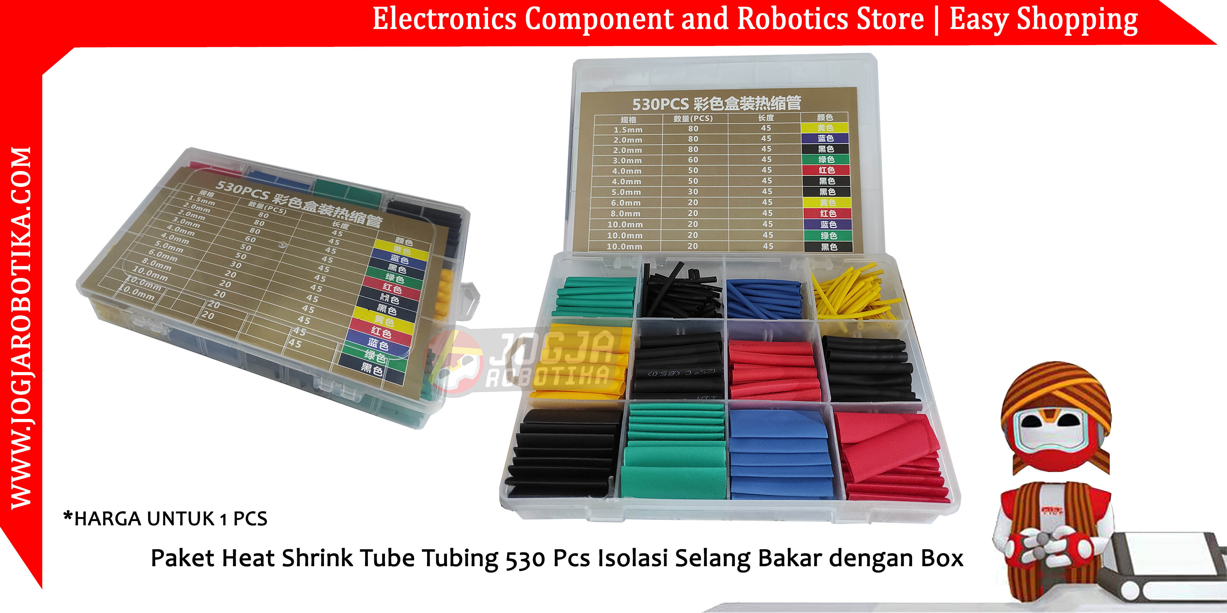 Paket Heat Shrink Tube Tubing 530 Pcs Isolasi Selang Bakar dengan Box