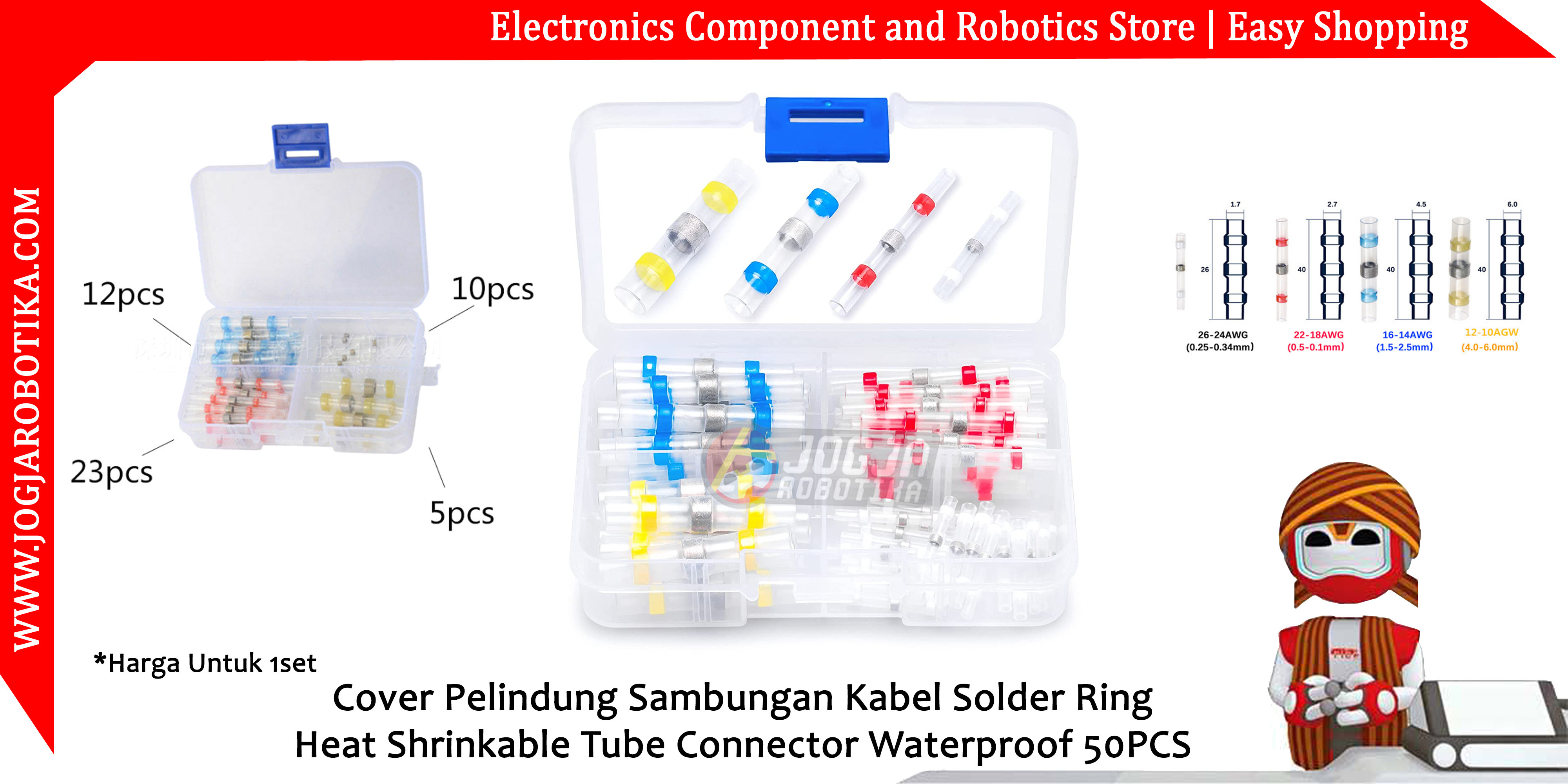 Cover Pelindung Sambungan Kabel Solder Ring Heat Shrinkable Tube Connector Waterproof 50PCS