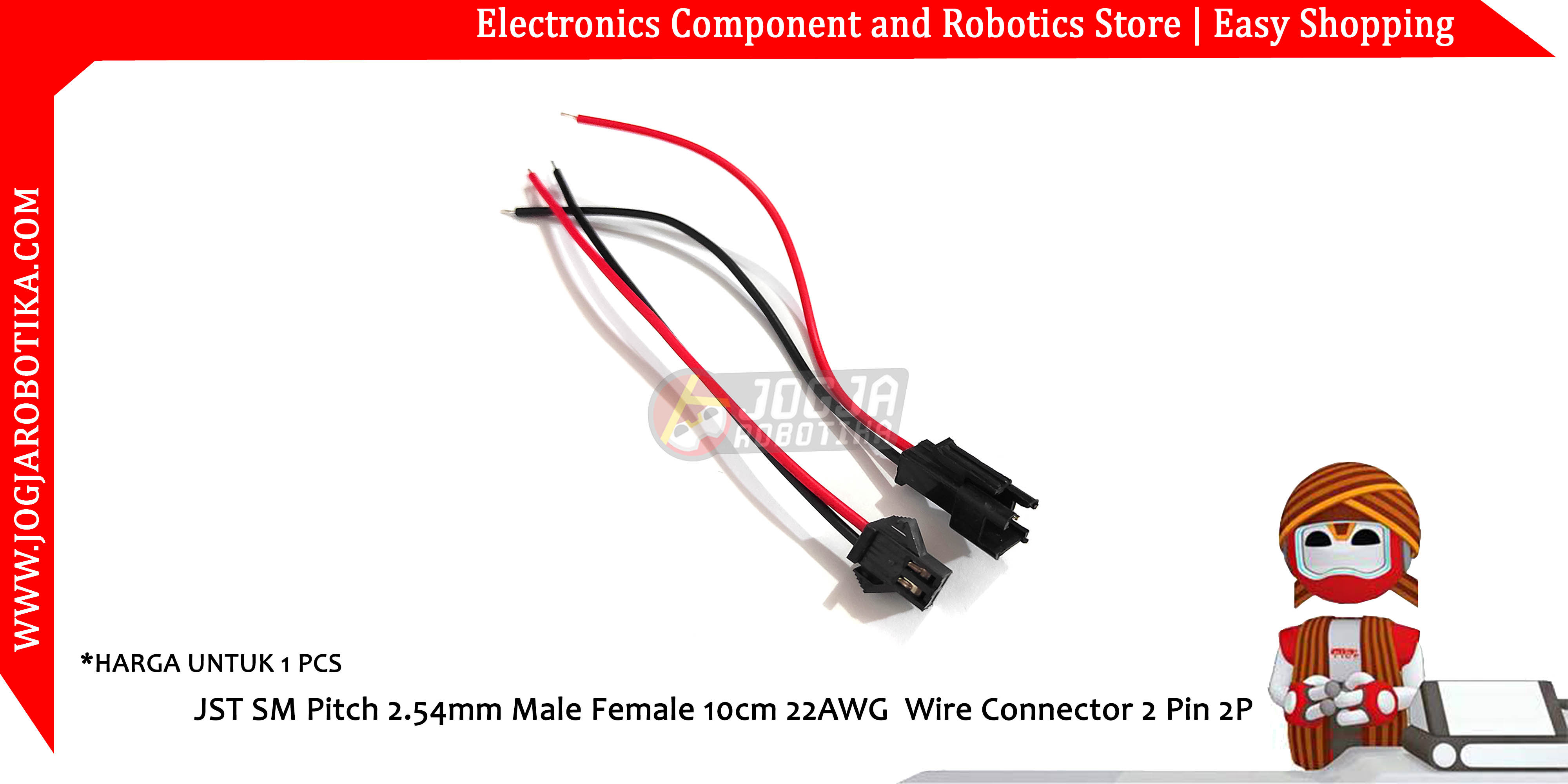 JST SM Pitch 2.54mm Male Female 10cm 22AWG  Wire Connector 2 Pin 2P