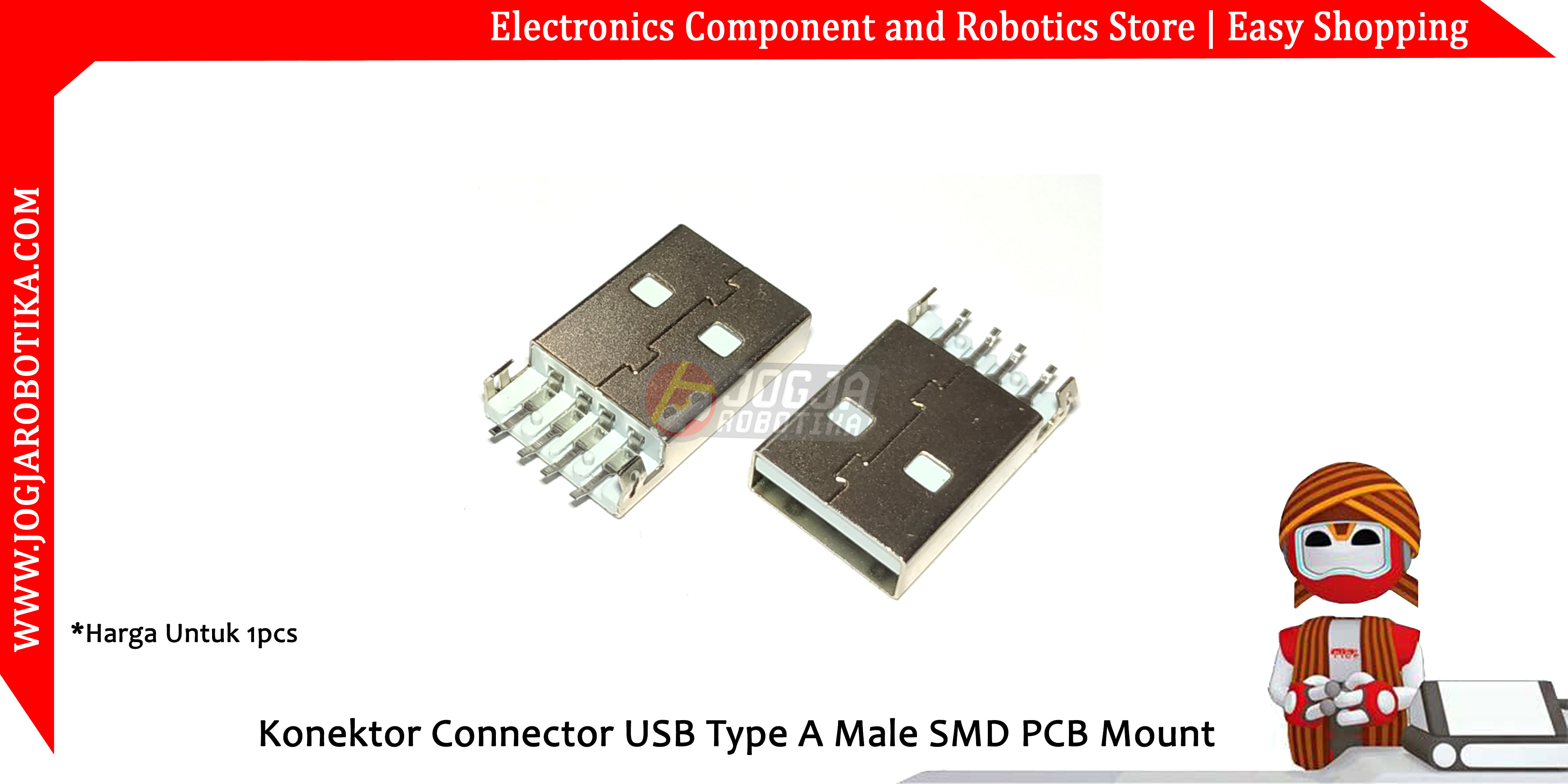 Konektor Connector USB Type A Male SMD PCB Mount