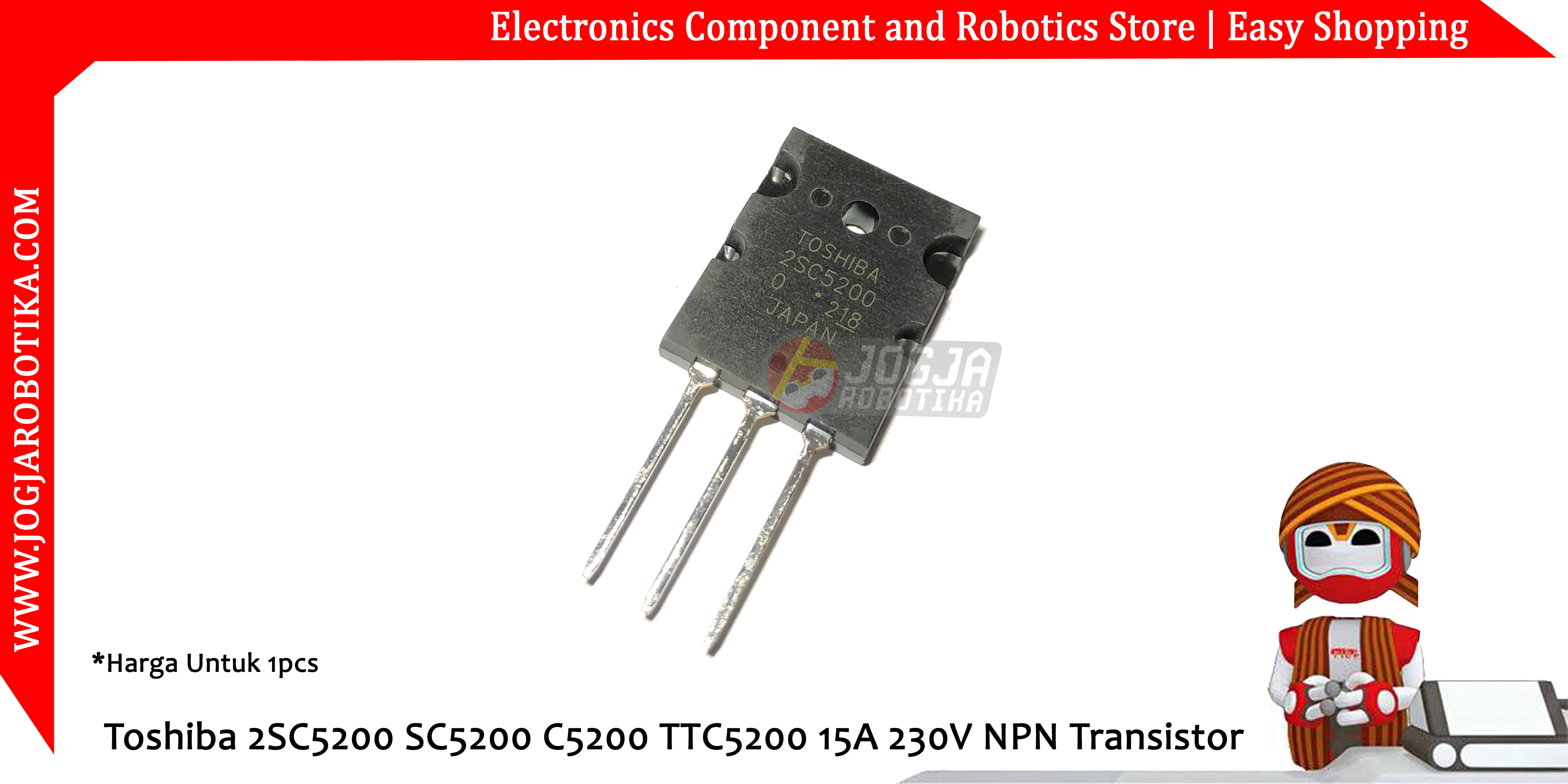 Toshiba 2SC5200 SC5200 C5200 TTC5200 15A 230V NPN Transistor Tidak Nempel Magnet