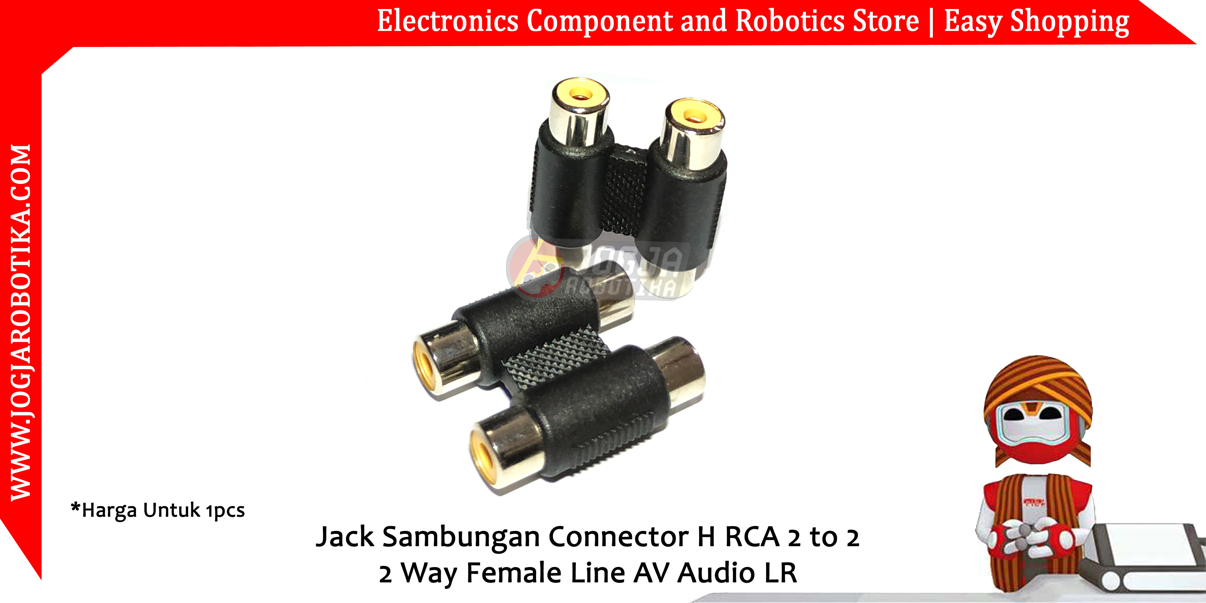 Jack Sambungan Connector H RCA 2 to 2 2 Way Female Line AV Audio LR
