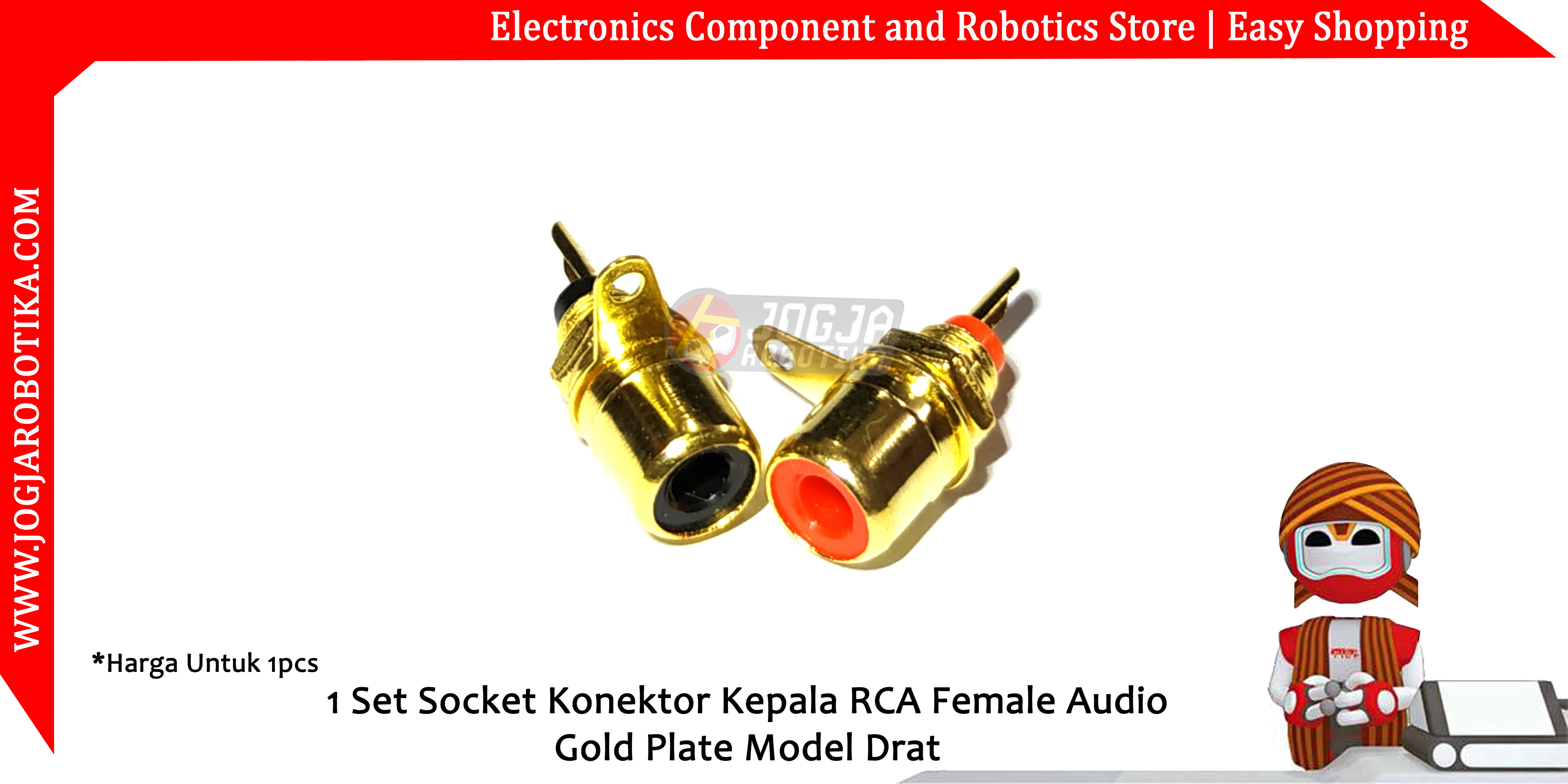 1 Set Socket Konektor Kepala RCA Female Audio Gold Plate Model Drat