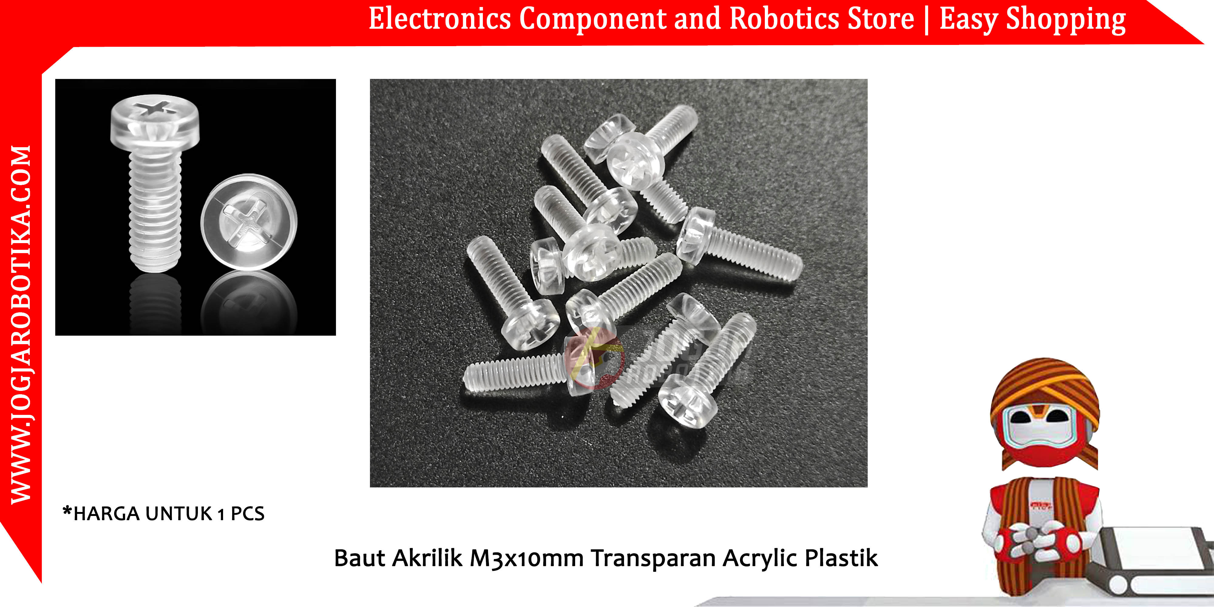 Baut Akrilik M3x10mm M3x10 Acrylic Plastik Bening Transparan