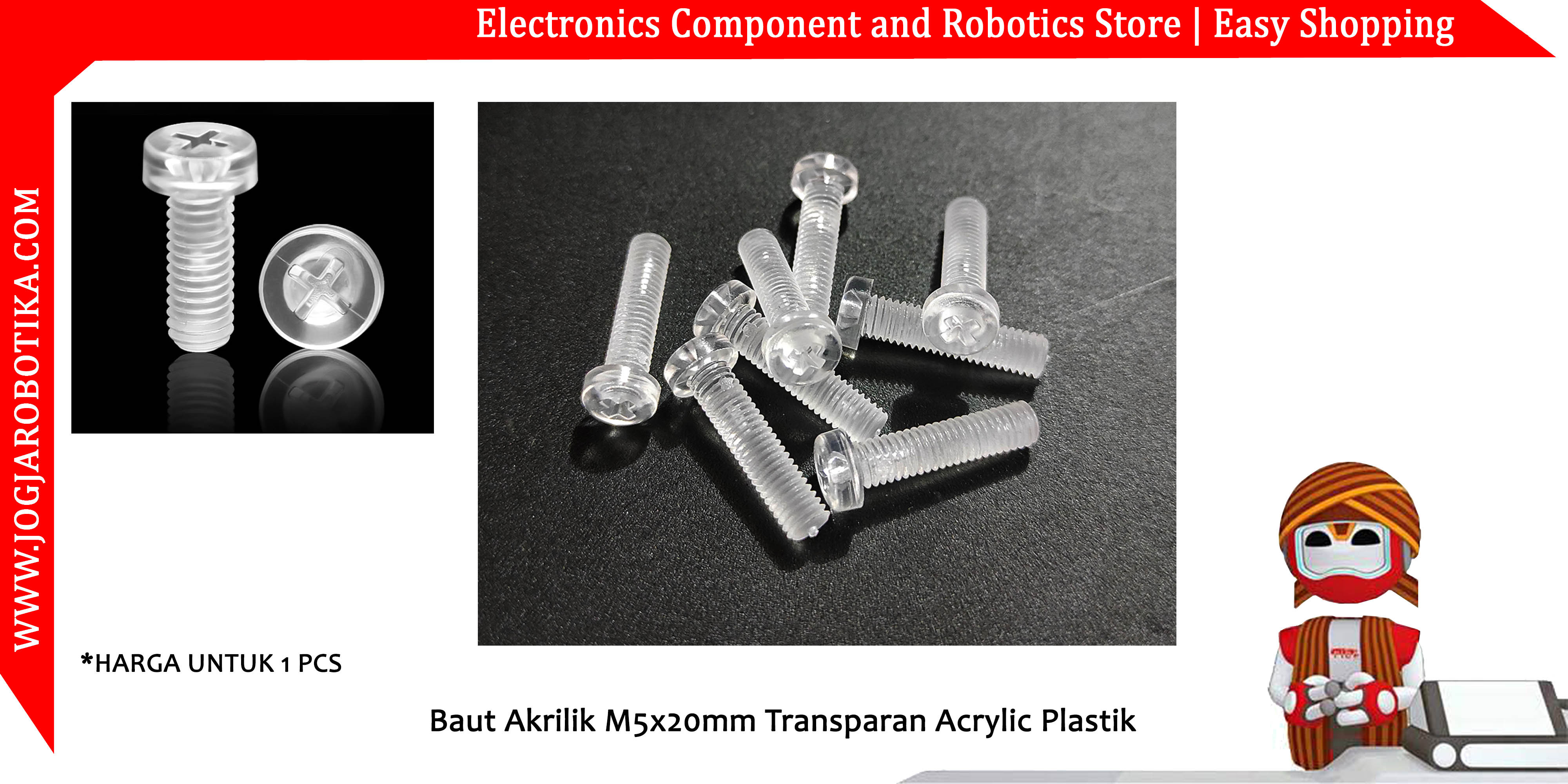Baut Akrilik M5x20mm M5x20 Acrylic Plastik Bening Transparan